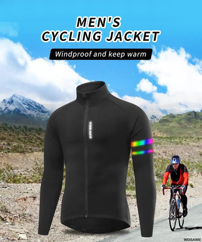 WOSAWE Men'sThermal Winter Cycling Jacket Fleece Lining Long Sleeve Jersey Windproof Running Riding Ciclismo Cycling Clothing