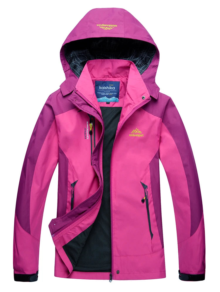 TRVLWEGO Women Camping Jacket Hiking Autumn Hooded Windbreaker Waterproof Climbing Trekking Travel Outdoor Sports Cycling Coats