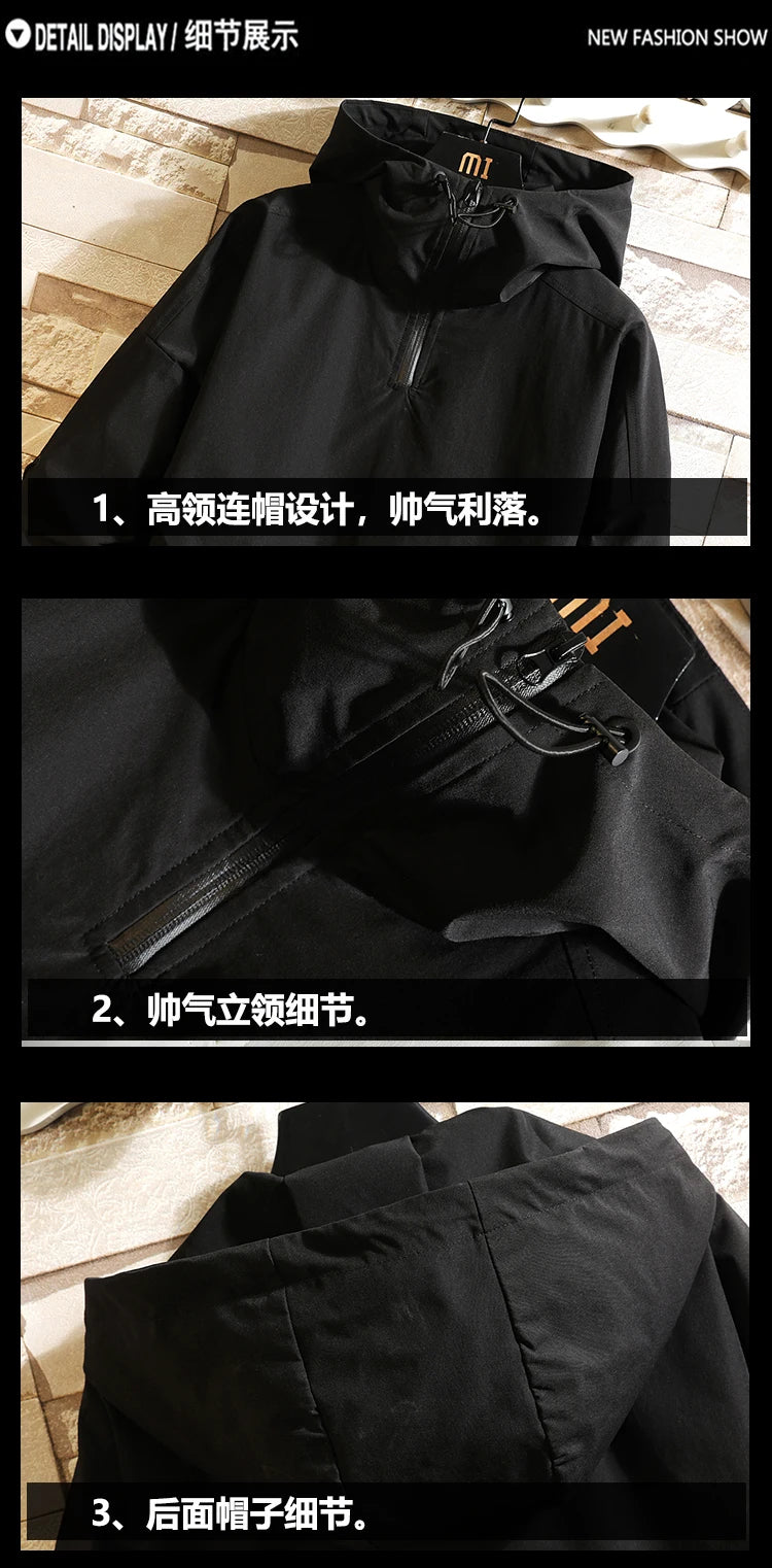 Men Windbreaker Hooded Cargo Jacket Mens Autum Winter Pocket 5XL Jacket Male Casual Streetwear Jacket Coats Gothic Hiphop