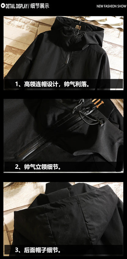 Men Windbreaker Hooded Cargo Jacket Mens Autum Winter Pocket 5XL Jacket Male Casual Streetwear Jacket Coats Gothic Hiphop
