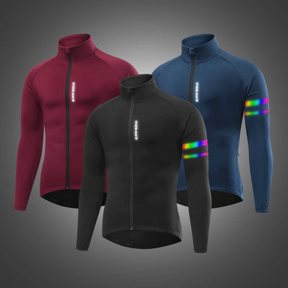 WOSAWE Men'sThermal Winter Cycling Jacket Fleece Lining Long Sleeve Jersey Windproof Running Riding Ciclismo Cycling Clothing