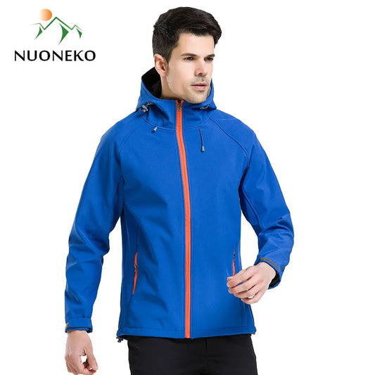 NUONEKO Men Women Softshell Hiking Jackets Waterproof Camping Trekking Windbreaker Hooded Rain Coats Skiing Sport Jacket JM10