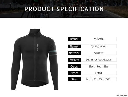 WOSAWE Men'sThermal Winter Cycling Jacket Fleece Lining Long Sleeve Jersey Windproof Running Riding Ciclismo Cycling Clothing