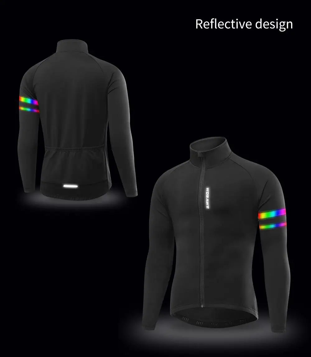 WOSAWE Men'sThermal Winter Cycling Jacket Fleece Lining Long Sleeve Jersey Windproof Running Riding Ciclismo Cycling Clothing