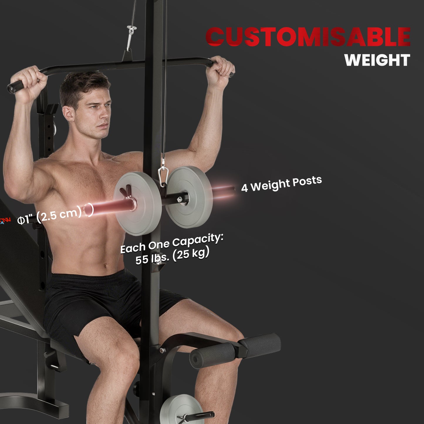 SPORTNOW Adjustable Weight Bench with Bench Press Rack, Preacher Curl Bench, Leg Extension and Lat Pull Down