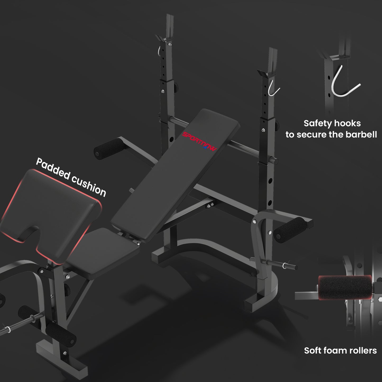 SPORTNOW Adjustable Weight Bench with Bench Press Rack, Preacher Curl Bench, Leg Extension and Lat Pull Down