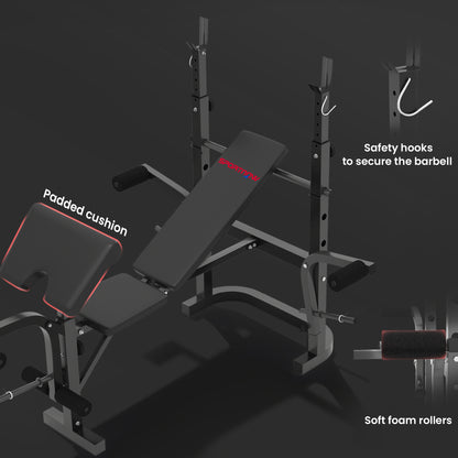 SPORTNOW Adjustable Weight Bench with Bench Press Rack, Preacher Curl Bench, Leg Extension and Lat Pull Down