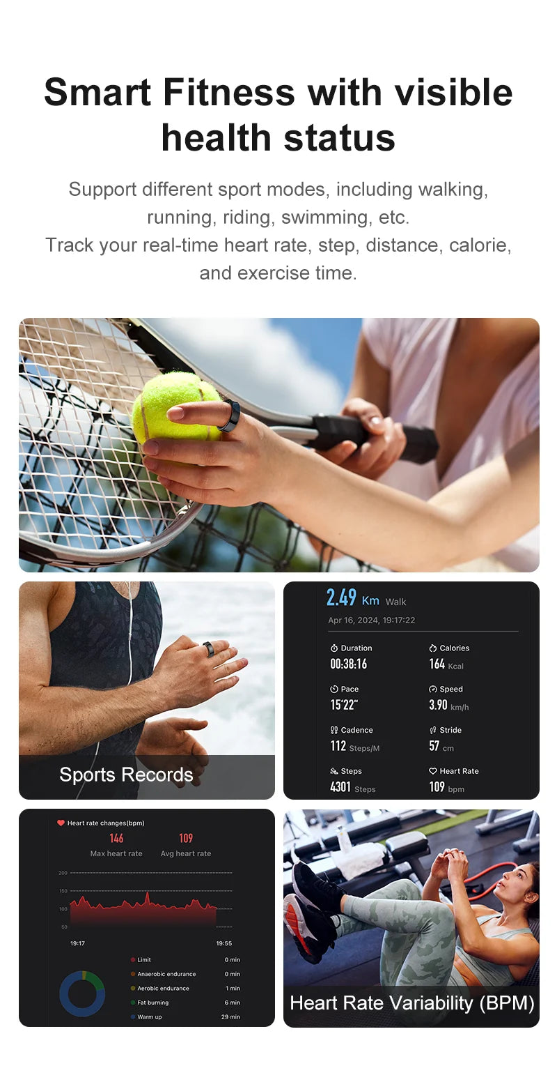 New Smart Ring R09 Health Monitor Multi Sport Mode Skin Temperature Measurement 5ATM Waterproof Smart Ring With Charging Case