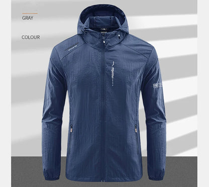 Summer Outdoor Quick Dry Sun-Protective Thin Jacket Men Hiking Fishing Cycling Hooded Gym Sport Windbreaker Ultra Light Coats