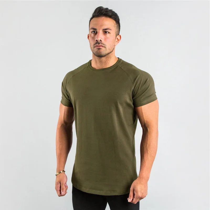 T Shirt Men Casual Short Sleeve Muscle Joggers Bodybuilding Tshirt Male Gym Fitness Tops Tee Streetwear Slim Fit Summer T-shirt