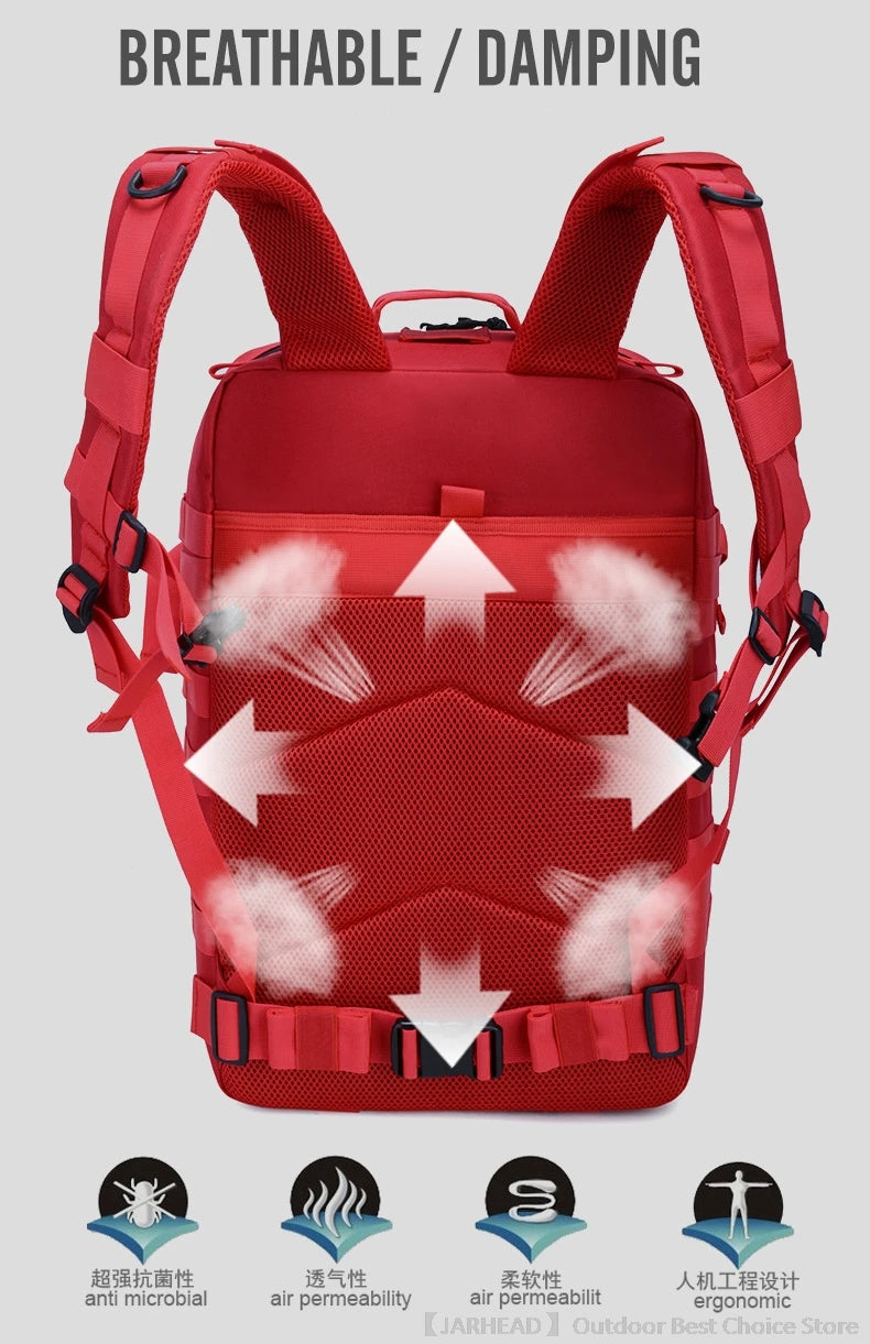 45L Tactical Backpack Outdoor Traveling Bag Fitness MOLLE Backpack School Pack GYM EDC Hiking Rucksack Witch Bottle Holder