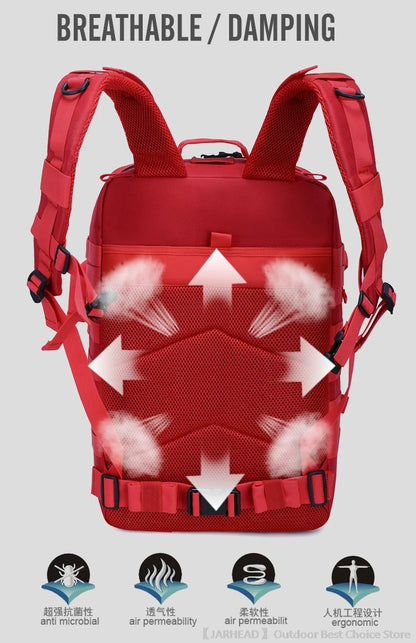 45L Tactical Backpack Outdoor Traveling Bag Fitness MOLLE Backpack School Pack GYM EDC Hiking Rucksack Witch Bottle Holder