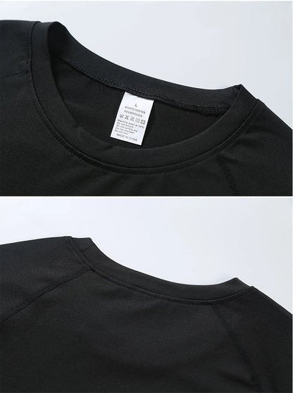 Sports T-shirt men's quick drying short sleeved sports T-shirt top gym fitness tight fitting shirt training running T-shirt men'