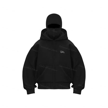 Men's Winter Hoodie with Balaclava Face Mask Zipper Design Sports Jacket for Outdoor Activities Hiking Travel Running Sweatshirt