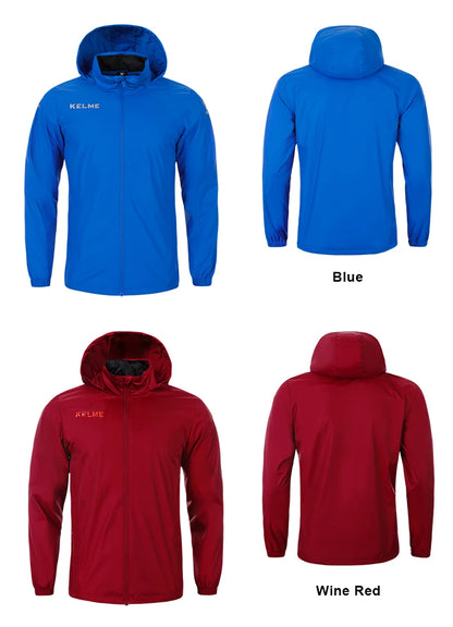KELME Men's Windbreaker Running Jacket Soccer Kid Hooded Windproof Coat Training Waterproof Jacket Quick Dry 3801241