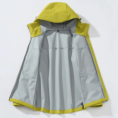 EUMERGX Unisex Waterproof Windbreaker Jacket - Single-Layer Raincoat for Hiking, Camping - Certified Moderate Rain Protection