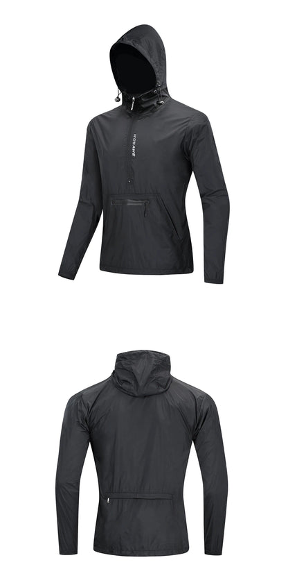 WOSAWE Cycling Windproof Jacket Lightweight Men Breathable Reflective Hooded Bike Jacket Half Zipper Outdoor Sport Windbreaker