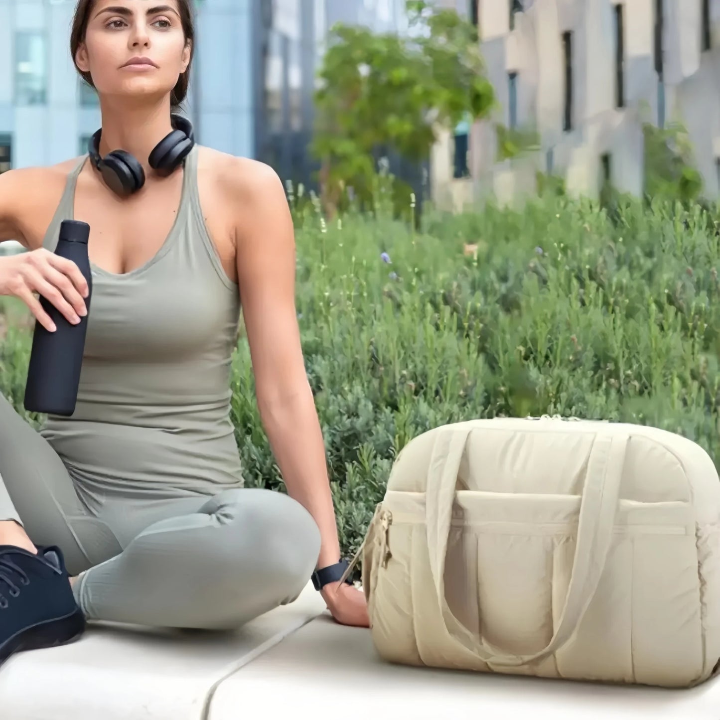 Expandable Travel Duffel Bag - Stylish oversized shoe compartment portable gym bag that folds lightweight duffle-tan