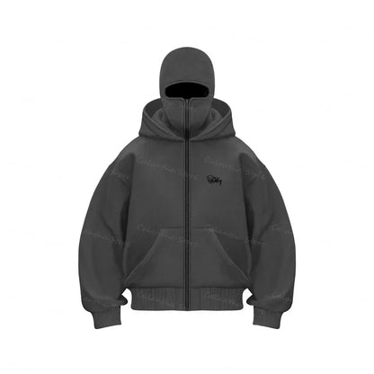 Men's Winter Hoodie with Balaclava Face Mask Zipper Design Sports Jacket for Outdoor Activities Hiking Travel Running Sweatshirt