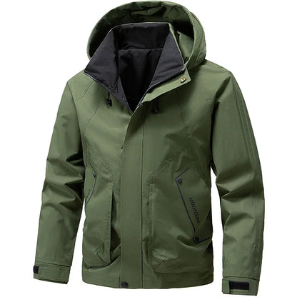 Waterproof Camping Jacket Men Outdoor Softshell Zip Up Hooded Cargo Jacket Man Windbreaker Hiking Coat Lightweight Spring Autumn
