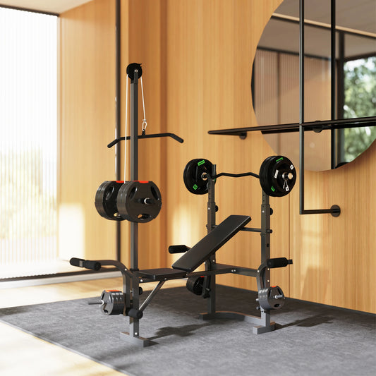 SPORTNOW Adjustable Weight Bench with Bench Press Rack, Preacher Curl Bench, Leg Extension and Lat Pull Down