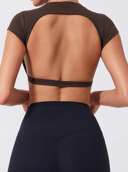 Hearuisavy Sports Shirts Workout Tops Fitness Activewear Female Quick-Dry Yoga Clothes Sport Crop Tops Backless Gym Top Women