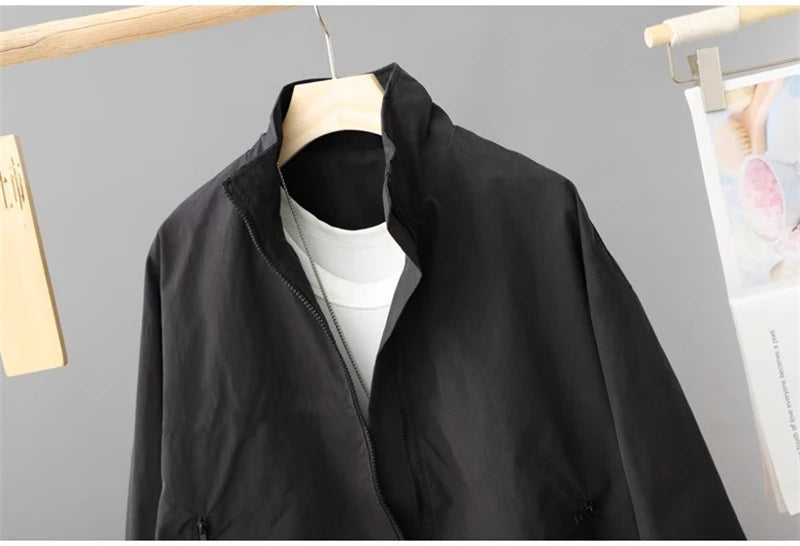 Spring Autumn Thin Cardigan Jacket Women's 2025 Jackets Zipper Long Sleeve Simple Fashionable Solid High-necked Female Coat Tops