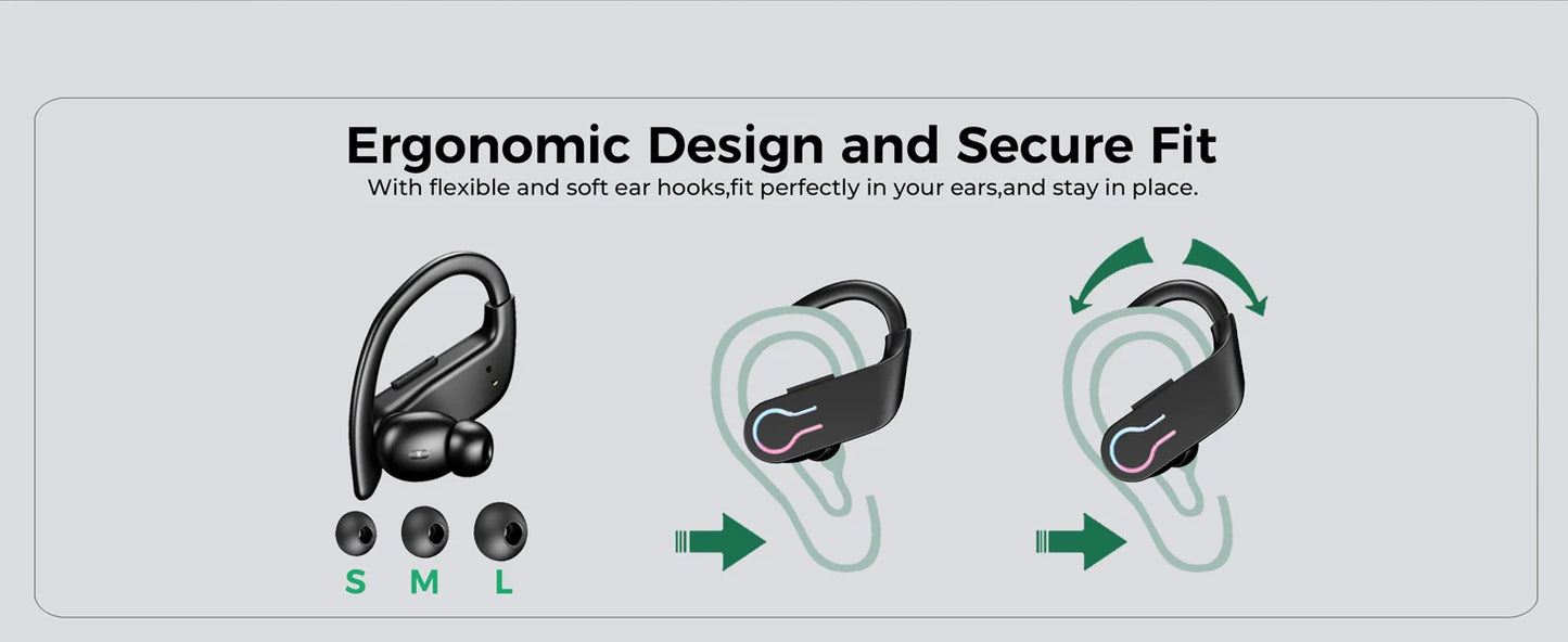 Sports Bluetooth Headphones Wireless TWS Earphones IP7 Waterproof Earbuds ENC Noise Cancelling Mic Call Headsets for Workout Gym