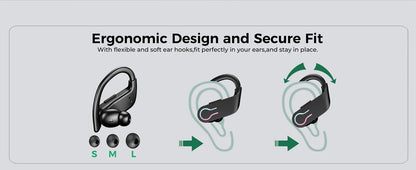 Sports Bluetooth Headphones Wireless TWS Earphones IP7 Waterproof Earbuds ENC Noise Cancelling Mic Call Headsets for Workout Gym