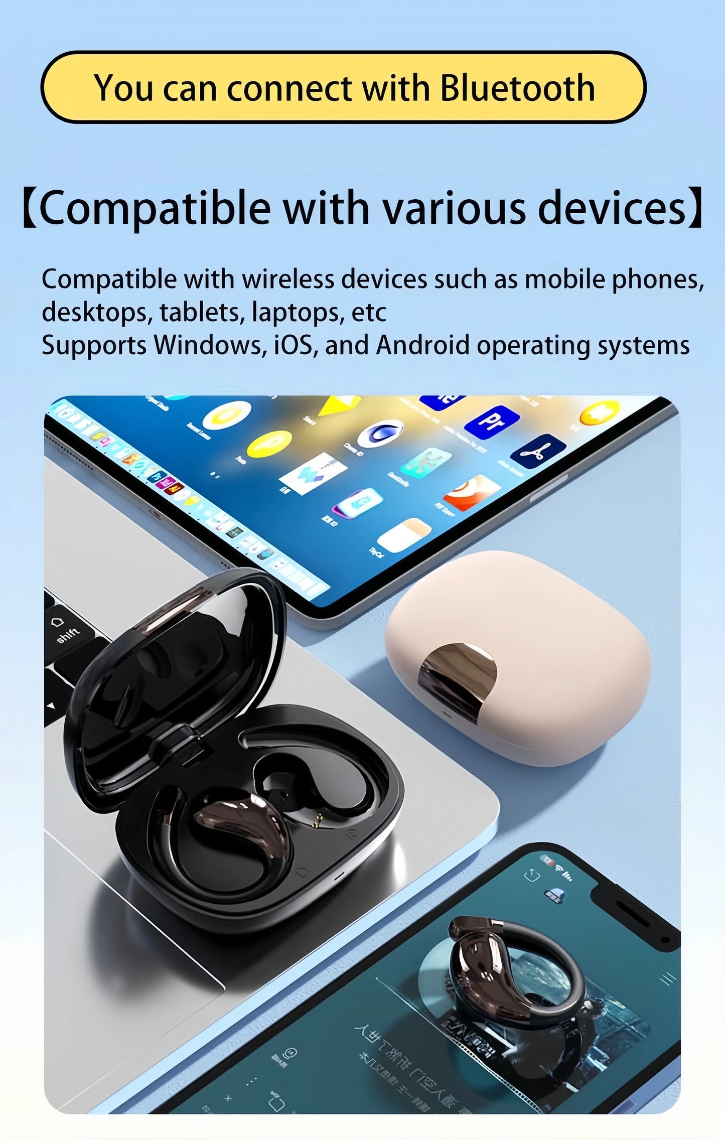 Bluetooth 6.0 OWS Earphone Sport Wireless Headphone HD Call Earbud 30dB ENC Noise Cancelling 40H Playtime for Gym Running Gaming