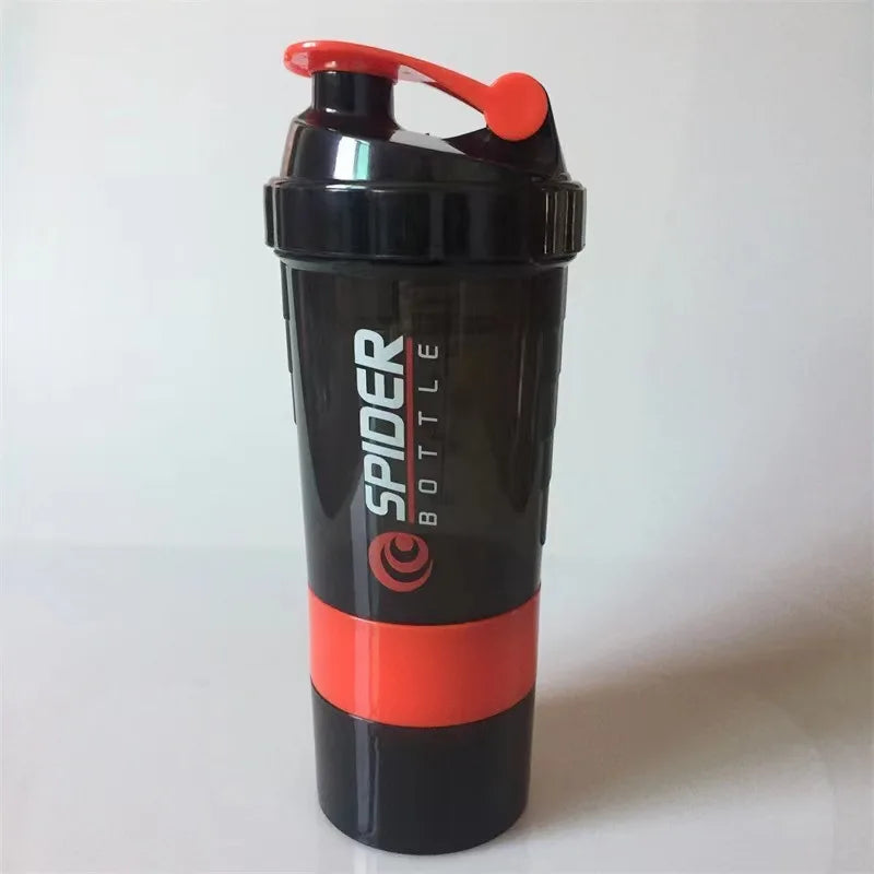 1pc Protein Shaker Bottle Portable 16oz Powder Shake Cup 3 Layers  Shaker Protein Bottle with 3oz twist-off cups & pill tray