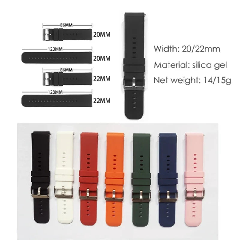 Hot Sell 20MM 22MM Silicone Watch Strap 20/22mm Universal Watchband Wristwatch Band for P22 Smartwatch &Other Watches Bracelet