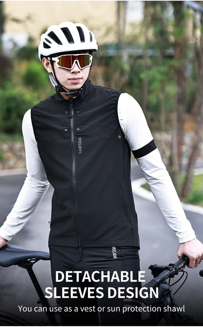 WOSAWE Windproof Waterproof Ultralight Cycling Jacket MTB Bicycle Long Sleeve Windbreaker Detachable Sleeveless Bike Coat