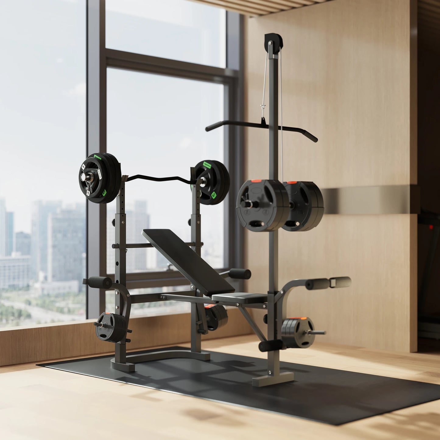 SPORTNOW Adjustable Weight Bench with Bench Press Rack, Preacher Curl Bench, Leg Extension and Lat Pull Down