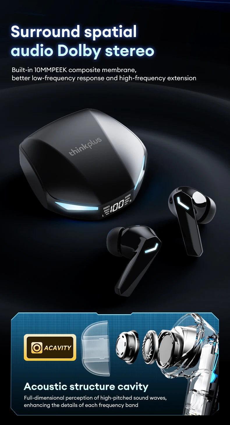 Original Lenovo XT53 Earphone Wireless Upgrade Bluetooth 5.4 Headphones Noise Reduction LED Earbuds Low Latency Gaming Headset
