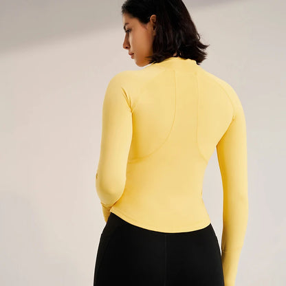 Women's Sport Jackets Zipper Slim Yoga Coat Quick Dry Running Jacket Elastic Long Sleeve Thumb Hole Gym Fitness Top