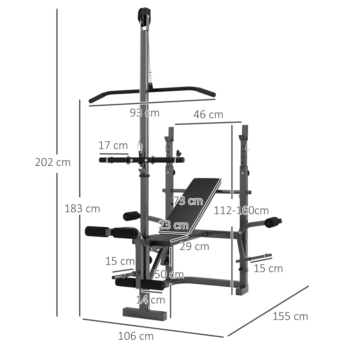 SPORTNOW Adjustable Weight Bench with Bench Press Rack, Preacher Curl Bench, Leg Extension and Lat Pull Down