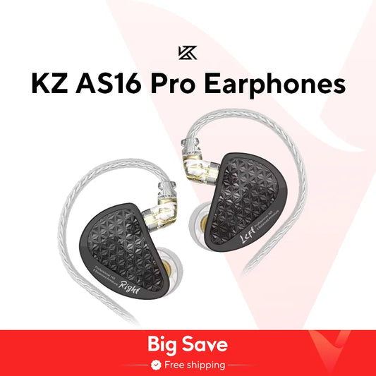 KZ AS16 Pro In Ear Earphones 16BA Balanced Armature HIFI Bass Monitor Headphones Noise Cancelling Earbuds Sport Headset
