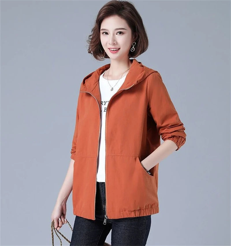 Women’s Jacket 2023 New Autumn Long Sleeve Casual Windbreaker Famale Hooded Pocket Zipper Bomber Jacket Loose Outerwear 6XL