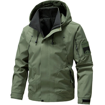 Waterproof Camping Jacket Men Outdoor Softshell Zip Up Hooded Cargo Jacket Man Windbreaker Hiking Coat Lightweight Spring Autumn