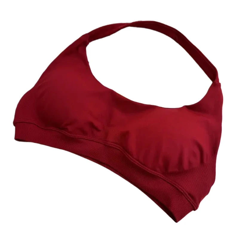 High Support Sports Bra Women Halter Seamless Yoga Bra Padded Backless Sports Bras Gym Crop Top Push Up Workout Yoga Tops Woman