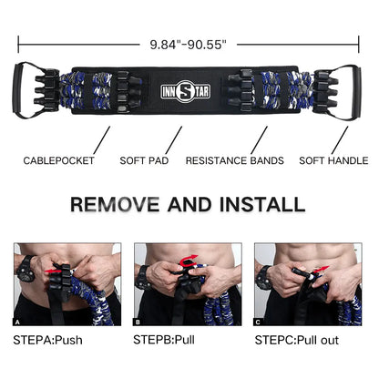 INNSTAR Resistance Band with Fitness Bar Chest Expander Bench Press Rubber Elastic Bands Home Gym Trainer Workout Equipment