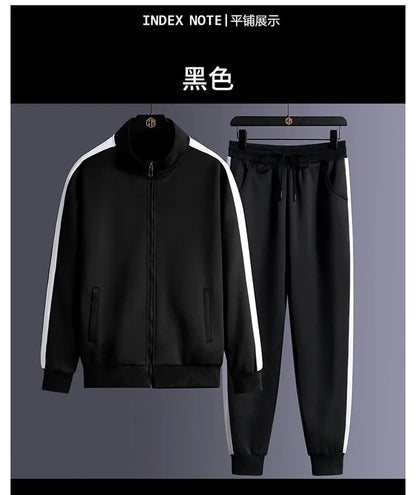 2024 Autumn Korean Tracksuit Men Zip Pocket Running Sets Striped Sporting Suit Jacket+ Sweatpants Jogging Fitness Clothing