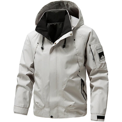 Waterproof Camping Jacket Men Outdoor Softshell Zip Up Hooded Cargo Jacket Man Windbreaker Hiking Coat Lightweight Spring Autumn