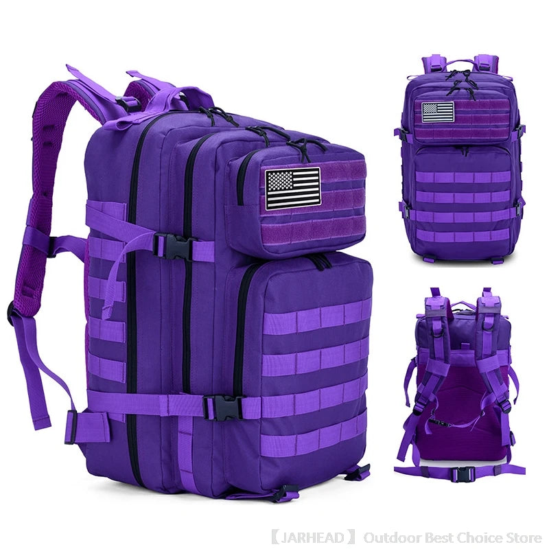 45L Tactical Backpack Outdoor Traveling Bag Fitness MOLLE Backpack School Pack GYM EDC Hiking Rucksack Witch Bottle Holder