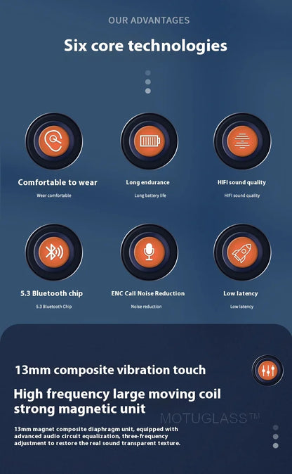 Magnetic Slide Wireless Bluetooth Earbuds Dual Track Long Battery Life Semi Transparent Sports Earphones for Running Gym Workout