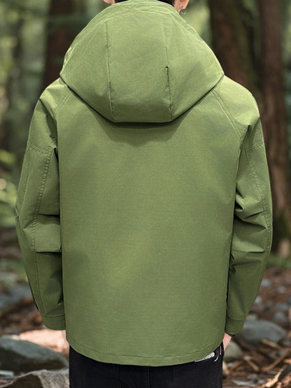 Waterproof Camping Jacket Men Outdoor Softshell Zip Up Hooded Cargo Jacket Man Windbreaker Hiking Coat Lightweight Spring Autumn