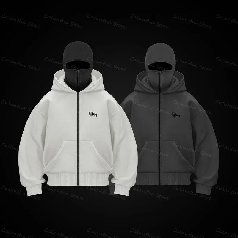 Men's Winter Hoodie with Balaclava Face Mask Zipper Design Sports Jacket for Outdoor Activities Hiking Travel Running Sweatshirt