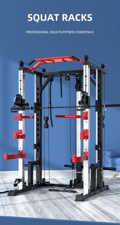 Multi Functional Smith Machine Home Gym Cable Crossover Machine Strength Training Squat Rack Exercise Equipment