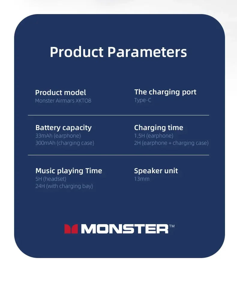 Monster XKT08 Earphone Bluetooth 5.3 Ture Wireless Earbuds Low Latency Noise Reduction Headphones Gaming Sports Headset With Mic
